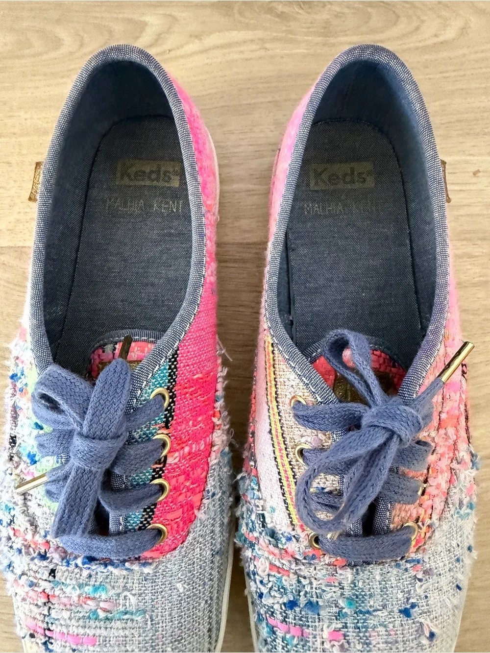 Keds X Malhia Kent Women’s Champion Kikaou Blue Multi Lace-Up Sneakers Sz 7